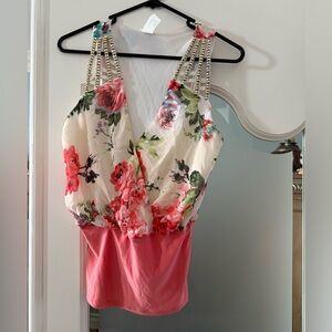 Floral Sleeveless Top with Beaded Straps